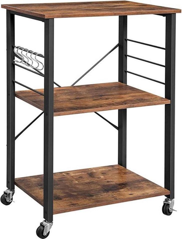 Serveerwagen - Retro Design - 3-laags - Zwart, Huis en Inrichting, Keuken | Keukenbenodigdheden, Nieuw, Ophalen of Verzenden