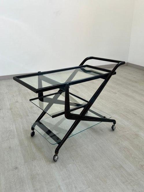 Chariot de service - Bois, Verre - Chariot de bar, salon ou, Antiek en Kunst, Kunst | Designobjecten