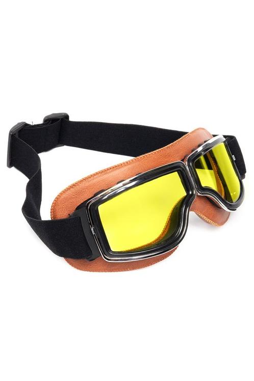 Goggles Motor Skibril Bril Bruin Montuur Gele Glazen Piloten, Kleding | Heren, Carnavalskleding en Feestkleding, Nieuw, Ophalen of Verzenden