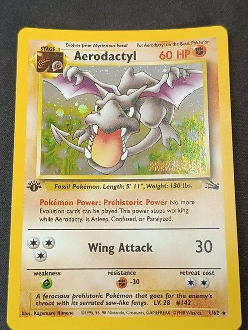 Pokémon - 1 Card - Aerodactyl first edition Prerelease First, Hobby en Vrije tijd, Verzamelkaartspellen | Pokémon