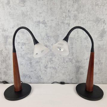 Bureaulamp - Glas, Hout, IJzer - Twee flexibele design