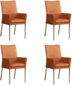 Set van 4 Cognac leren moderne eetkamerstoelen - poot, Nieuw, Vier, Modern, Leer