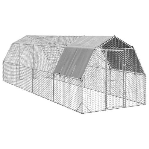 vidaXL Kippenren met dak 2,5x8x2,25 m gegalvaniseerd staal, Dieren en Toebehoren, Knaagdieren en Konijnen | Hokken en Kooien, Nieuw