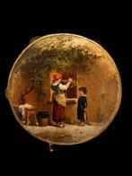 École italienne (XIX) - Tamburello dipinto con Acquaiola, Antiek en Kunst