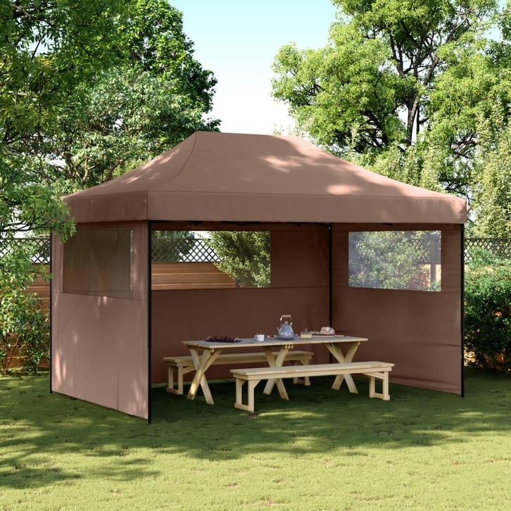vidaXL Partytent inklapbaar pop-up met 3 zijwanden bruin, Jardin & Terrasse, Tonnelles, Envoi