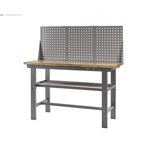 Werkbank grijs 150 cm met hardhouten blad + gereedschapsbord, Doe-het-zelf en Bouw, Werkbanken, Ophalen of Verzenden
