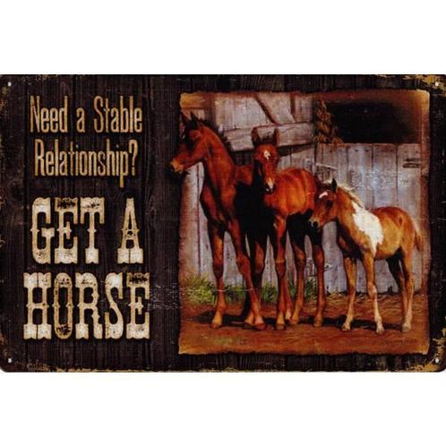 Wandbord reclamebord schild Get A Horse bord, Verzamelen, Retro, Huis en Inrichting, Verzenden