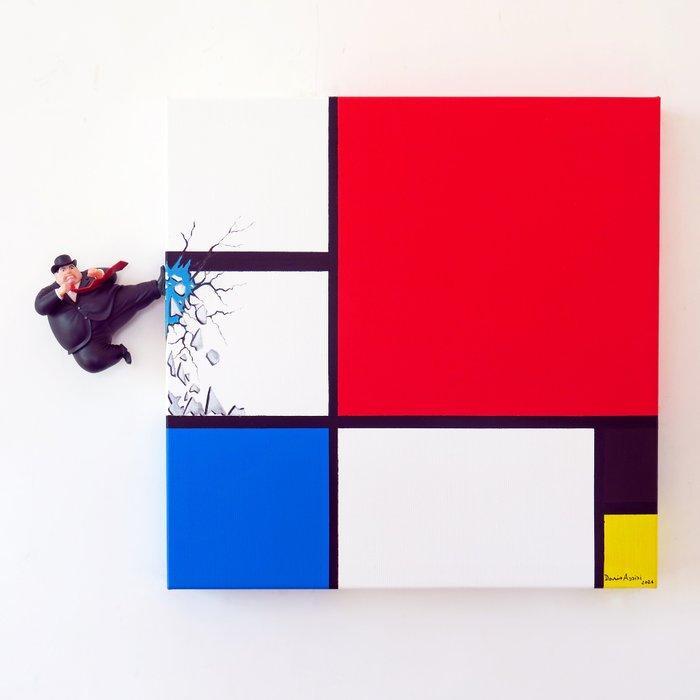 Dario Assisi - (Fat) Magritte in the Mondrian world 3d -, Antiek en Kunst, Kunst | Schilderijen | Modern