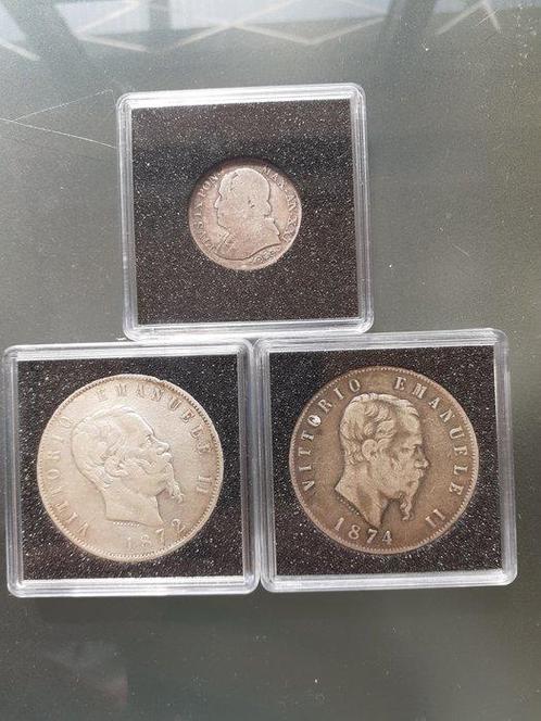 Italië. 1 Lira / 5 Lire (3 munten) 1866-1874  (Zonder, Postzegels en Munten, Munten | Europa | Niet-Euromunten