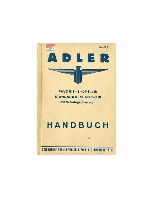 1933 ADLER FAVORIT STANDARD INSTRUCTIEBOEKJE DUITS, Autos : Divers, Modes d'emploi & Notices d'utilisation