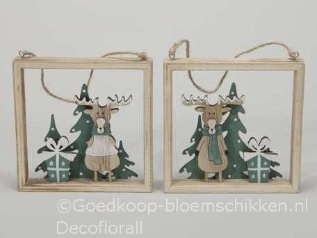 Houten raam met Rendier 14x14x2 cm per stuk, Maison & Meubles, Accessoires pour la Maison | Plantes & Fleurs artificielles