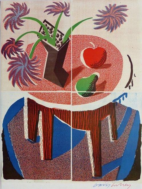 David Hockney (1937) - Hand Signed - Flowers Apple & Pear on, Antiek en Kunst, Kunst | Tekeningen en Fotografie
