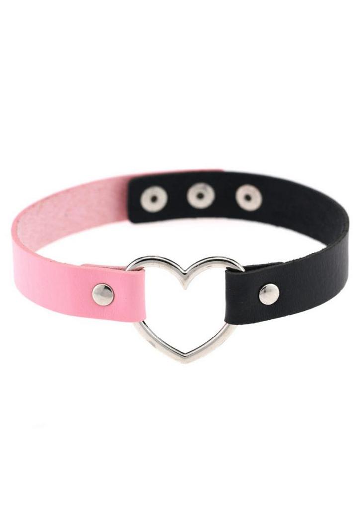 Choker Roze Zwart Hartje Pu Leer Collar Ketting Hart Halsban, Handtassen en Accessoires, Kettingen, Roze, Nieuw, Ophalen of Verzenden