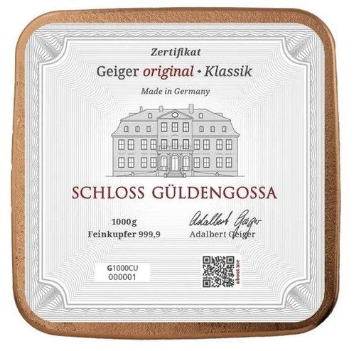 1 kg koper - .999 - Geiger Edelmetalle. (Zonder, Postzegels en Munten, Edelmetalen en Baren