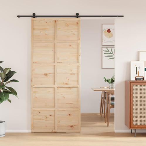 vidaXL Schuifdeur 90x208 cm massief grenenhout, Doe-het-zelf en Bouw, Deuren en Vliegenramen, Nieuw, Verzenden