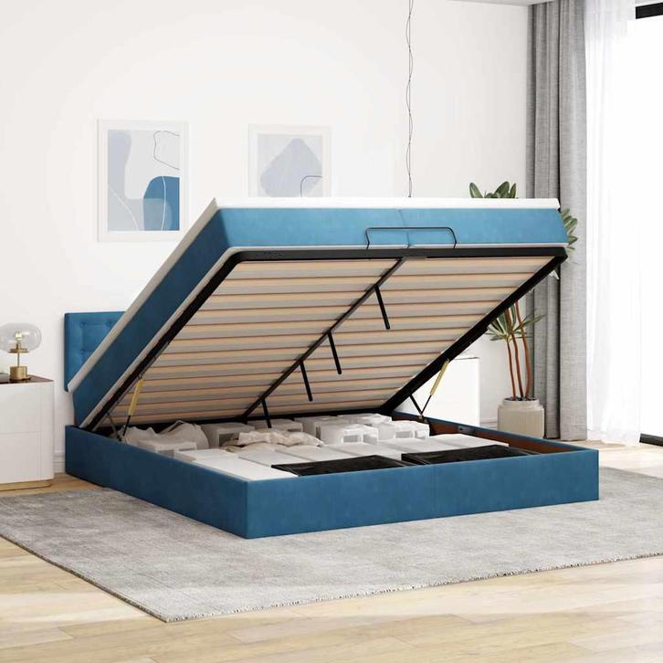 vidaXL Bed poef met matrassen en leds 200x200 cm fluweel, Huis en Inrichting, Slaapkamer | Bedden, Nieuw, Verzenden