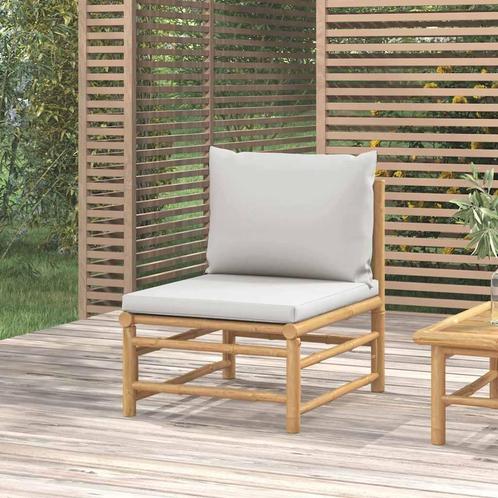 vidaXL Tuinmiddenbank met lichtgrijze kussens bamboe, Tuin en Terras, Tuinsets en Loungesets, Nieuw, Verzenden