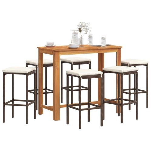 vidaXL 7-delige Tuinbarset massief acaciahout en poly rattan, Tuin en Terras, Tuinsets en Loungesets, Nieuw, Verzenden