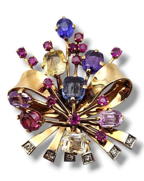 Broche - 14 karaat Geel goud, 14K gouden broche met, Handtassen en Accessoires, Antieke sieraden