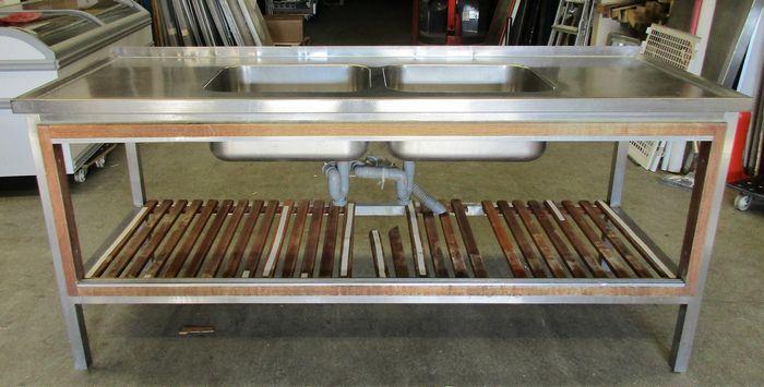 RVS Wastafel, Spoeltafel met 2 wasbakken B200 x D70 x H90cm, Zakelijke goederen, Kantoor en Winkelinrichting | Winkel en Inventaris