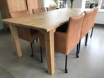 Set van 6 leren kuip eetkamerstoelen - met wieltjes - cognac, Ophalen of Verzenden