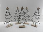 Veiling - 6x metalen kerstbomen op houten voet – 36,5 cm, Nieuw