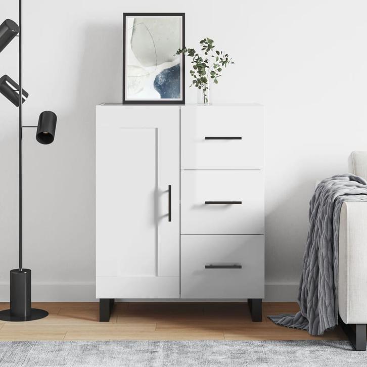 vidaXL Dressoir 69,5x34x90 cm bewerkt hout hoogglans wit, Huis en Inrichting, Kasten | Dressoirs, Nieuw, Verzenden