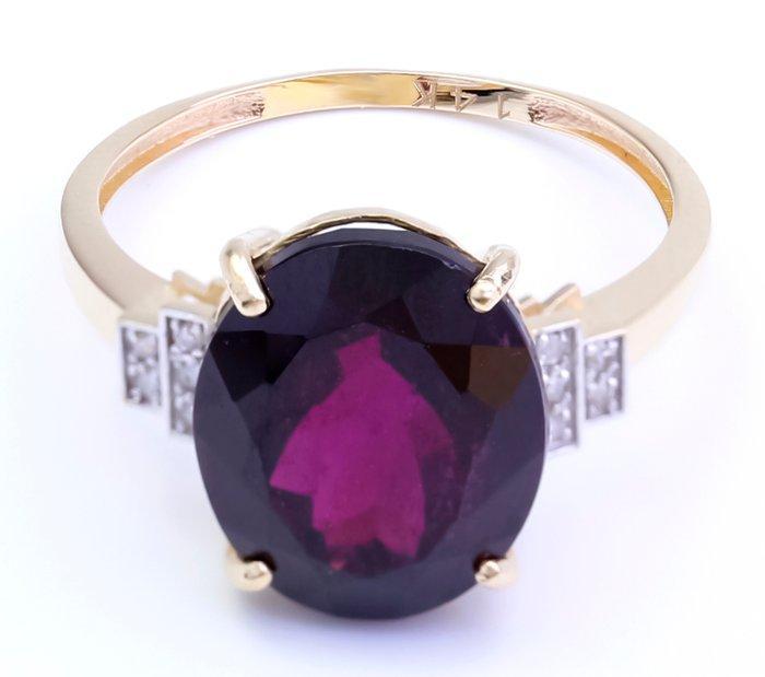 Zonder minimumprijs - Ring - 14 karaat Geel goud Granaat -, Bijoux, Sacs & Beauté, Bagues