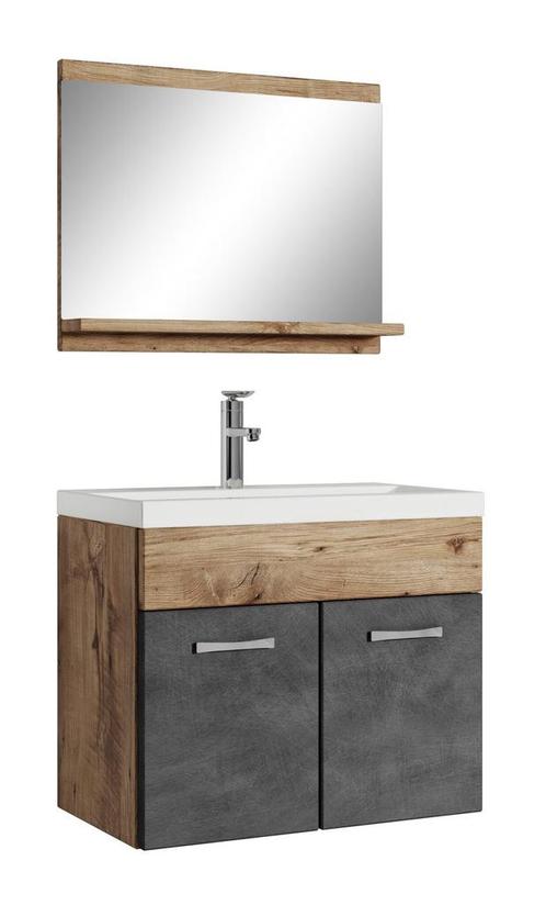 Badkamermeubel Montreal Set 02 60 x 35 cm Kastanje Grijs, Huis en Inrichting, Badkamer | Badkamermeubels, Nieuw, Verzenden