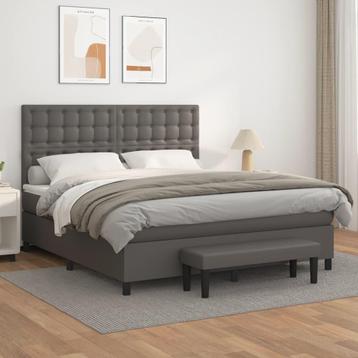 vidaXL Boxspring met matras kunstleer grijs 160x200 cm