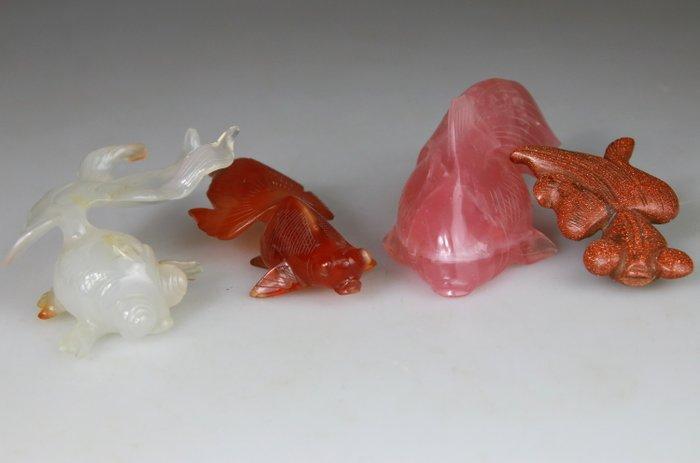4x collectie sculpturen - beeldjes - Poissons - Agaat, Agate, Antiek en Kunst, Antiek | Overige Antiek