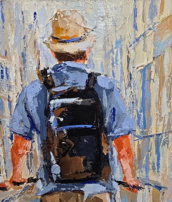 Francesca Escobar (1972) - Paseo en la ciudad, Antiek en Kunst, Kunst | Schilderijen | Klassiek