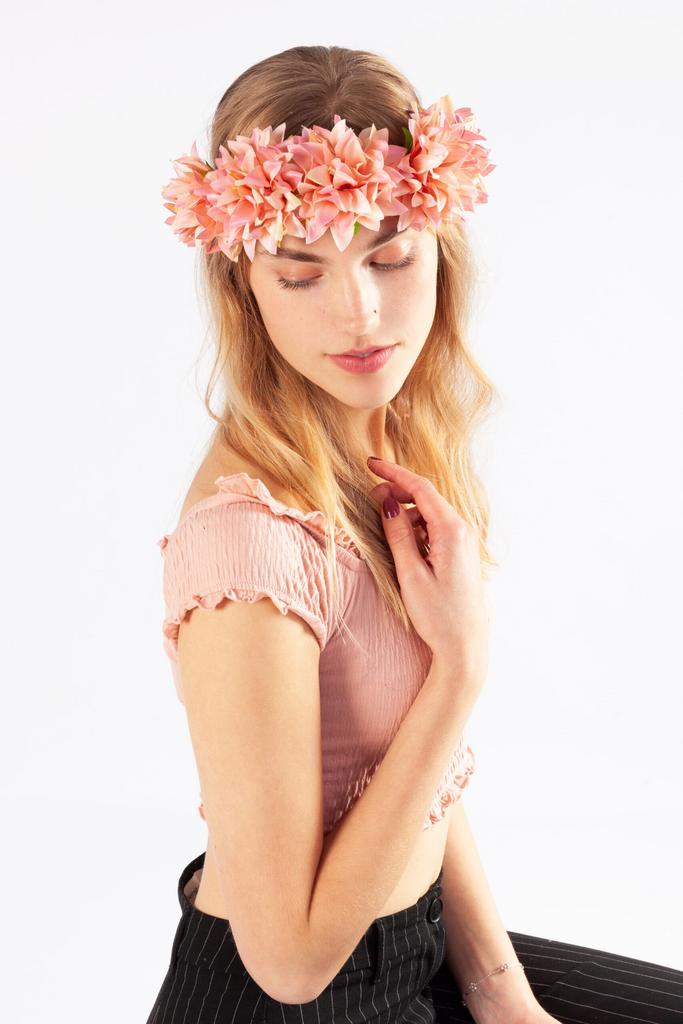 Bloemenkrans Haar Dahlia Peach Roze Bloemen Haarband Elf, Kleding | Dames, Carnavalskleding en Feestkleding, Nieuw, Ophalen of Verzenden