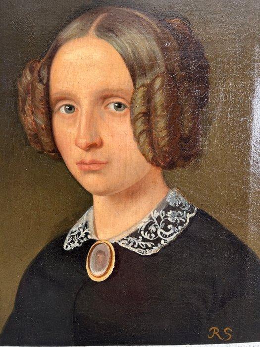 Belgische school (XIX) -R.S. - Portret van een jonge, Antiek en Kunst, Kunst | Schilderijen | Klassiek