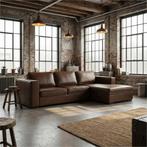 Leren hoekbank Fine - 2 zits + longchair, Antiek en Kunst, Ophalen of Verzenden