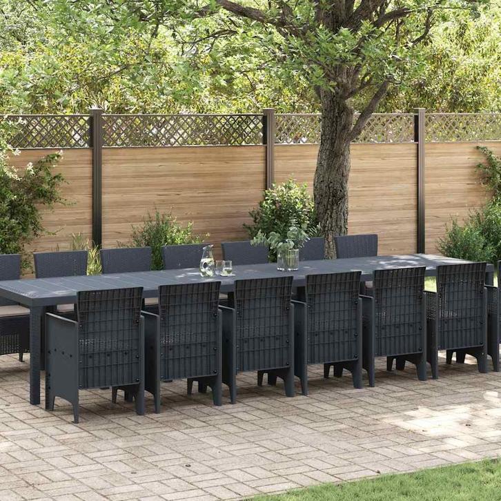 vidaXL Tuin Eettafel Set 15 pcs Antraciet Polt riet, Tuin en Terras, Tuinsets en Loungesets, Nieuw, Verzenden