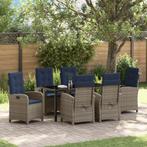 vidaXL 7-delige tuintafel met kussens - Grijs Poly Rattan, Tuin en Terras, Tuinstoelen, Verzenden, Nieuw