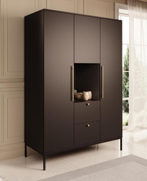 Kledingkast 135cm zwart goud scharnierdeuren Garderobekast, Huis en Inrichting, Kasten | Overige, Nieuw, Verzenden