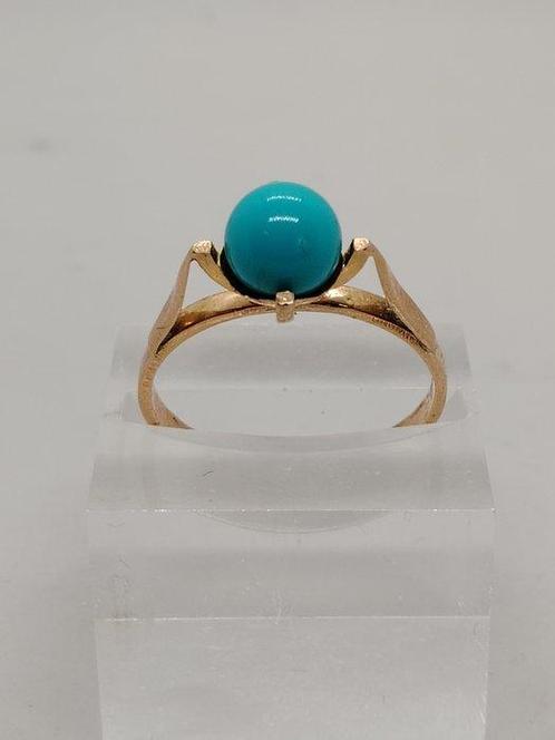 Ring - 18 karaat Geel goud Turquoise, Handtassen en Accessoires, Ringen