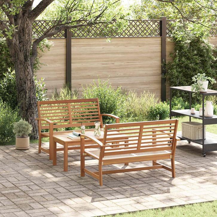 vidaXL Tuinbank Set 3 pcs Naturel Massief Teakhout, Jardin & Terrasse, Ensembles de jardin, Envoi