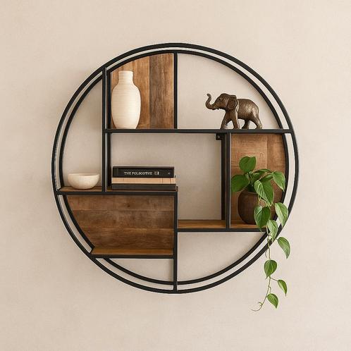 Wandrek Mangohout Bowi Rond 60 cm, Huis en Inrichting, Woonaccessoires | Wandplanken en Boekenplanken, Nieuw, Verzenden