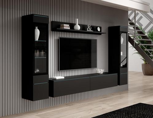 Wandmeubel Mat Zwart Set van 4 TV-Meubel, Huis en Inrichting, Kasten | Wandmeubels, 25 tot 50 cm, Nieuw, 150 tot 200 cm, Verzenden