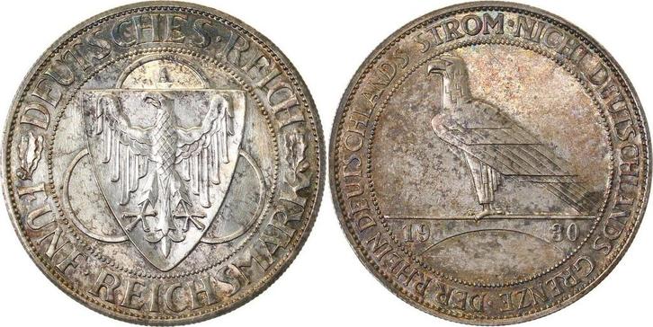 5 Reichsmark Duitsland 5 Mark Rheinlands-raeumung 1930 A..., Postzegels en Munten, Munten | Europa | Niet-Euromunten, België, Verzenden