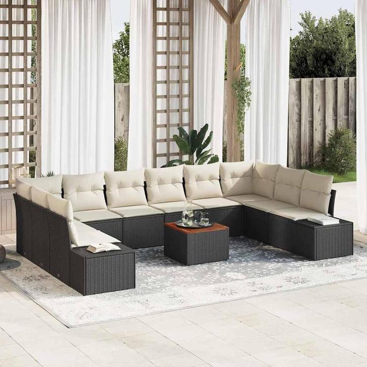 vidaXL Tuinbank Set 11 pcs Zwart en wit, Tuin en Terras, Tuinsets en Loungesets, Nieuw, Verzenden