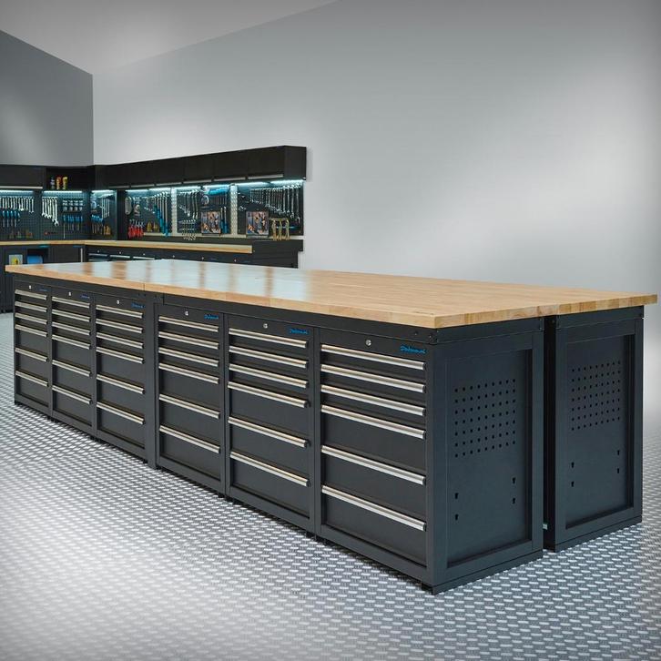 Datona Werkbank PRO - eiken werkblad - 72 lades - 400 cm -, Doe-het-zelf en Bouw, Werkbanken, Ophalen of Verzenden