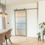 Stalen Schuifdeur - 4 Vlaks - Olijfgroen - Mat glas, 75 tot 150 cm, Nieuw, 150 tot 225 cm, Metaal