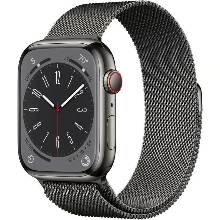 Apple Watch Series 8 45mm RVS Graphite Stainless Steel Mi..., Telecommunicatie, Mobiele telefoons | Apple iPhone, Zo goed als nieuw