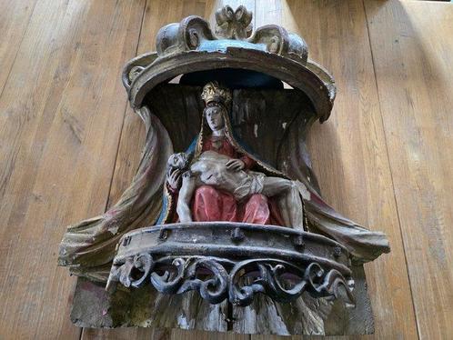sculptuur, Pieta mit Aufsatz - 85 cm - Hout, Antiek en Kunst, Antiek | Overige Antiek