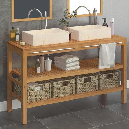 vidaXL Armoire de toilette Teck solide avec lavabos en, Maison & Meubles, Tables | Coiffeuses, Neuf, Envoi