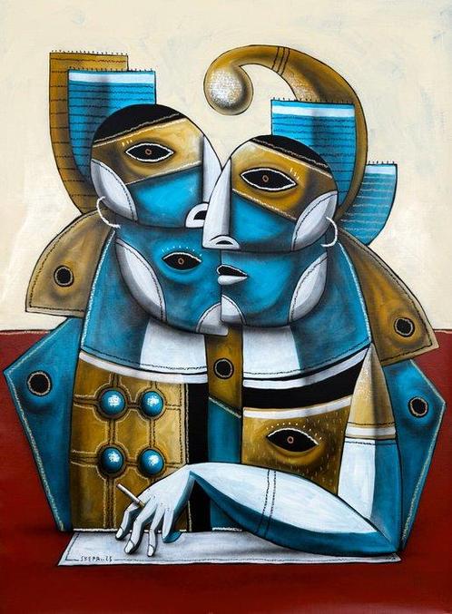 SKEPA - Couple à la cigarette (XXL), Antiek en Kunst, Kunst | Schilderijen | Modern
